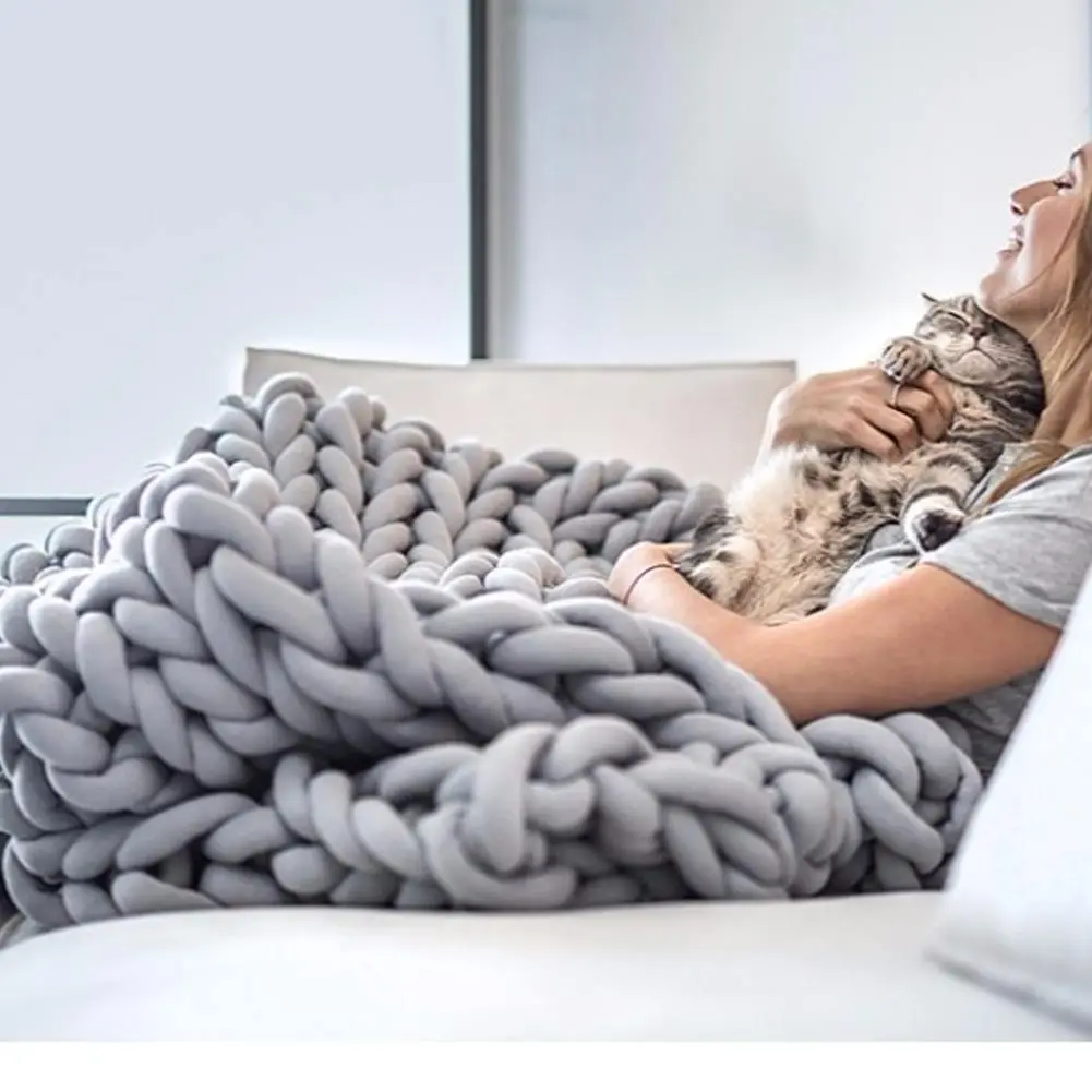 

Super Chunky Yarn Arm Knitting Blanket Bulky Yarn Hand Knitting DIY Blanket UD88(free gift)