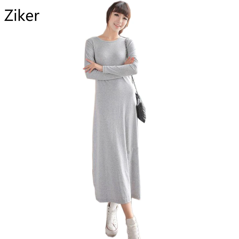 

Autumn And Winter Women Warm Dresses Long Sleeve O-Neck Mid-Calf Solid Slim Casual Dress