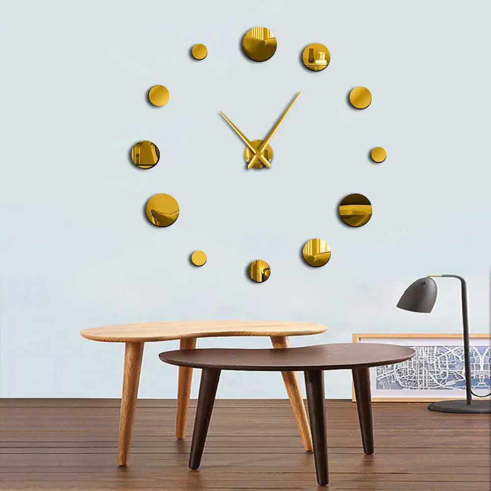 Baratos Reloj redondo De Pared espejo acrílico decoración del hogar DIY diseño Simple sin marco Reloj gigante De Pared Relojes modernos pegatina 3d