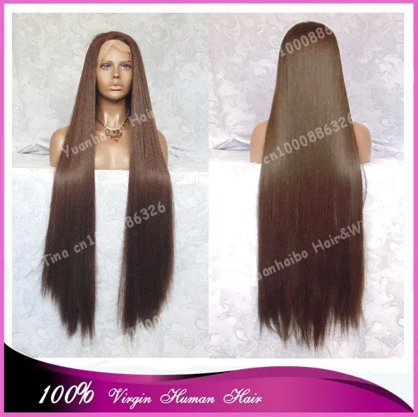 

Top Quality 6A! extrra long 30" #4 medium brown virgin brazilian silky straight lace front wig Free shipping