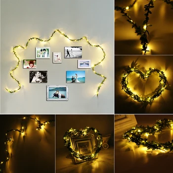 

3m Outdoor LED Leaf Copper Wire String Lights Battery Operated For Rustic Wedding Holiday Party Event Christmas Decoration