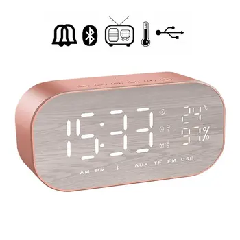 

Mirror Display Support Aux TF USB Music Player Wireless for Office Home LED Alarm Clock with FM Radio Wireless Bluetooth Speaker