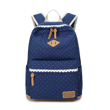 

New Women Backpack Printed Wave Point Canvas Shoulder Bag Large Capacity School Bag Middle Students Backpack Campus Wind