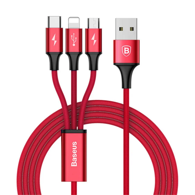 Baseus 3 в 1 данных быстро зарядный кабель Универсальный для Apple iPhone штекер 2 OTG