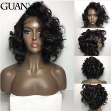 Короткие парики 13*4 бразильские человеческие волосы на кружеве с волосами младенца натуральный черный цвет 8-16 дюймов боб парики предварительно сорвал парики remy свободная волна Кружева передние парики для женщин