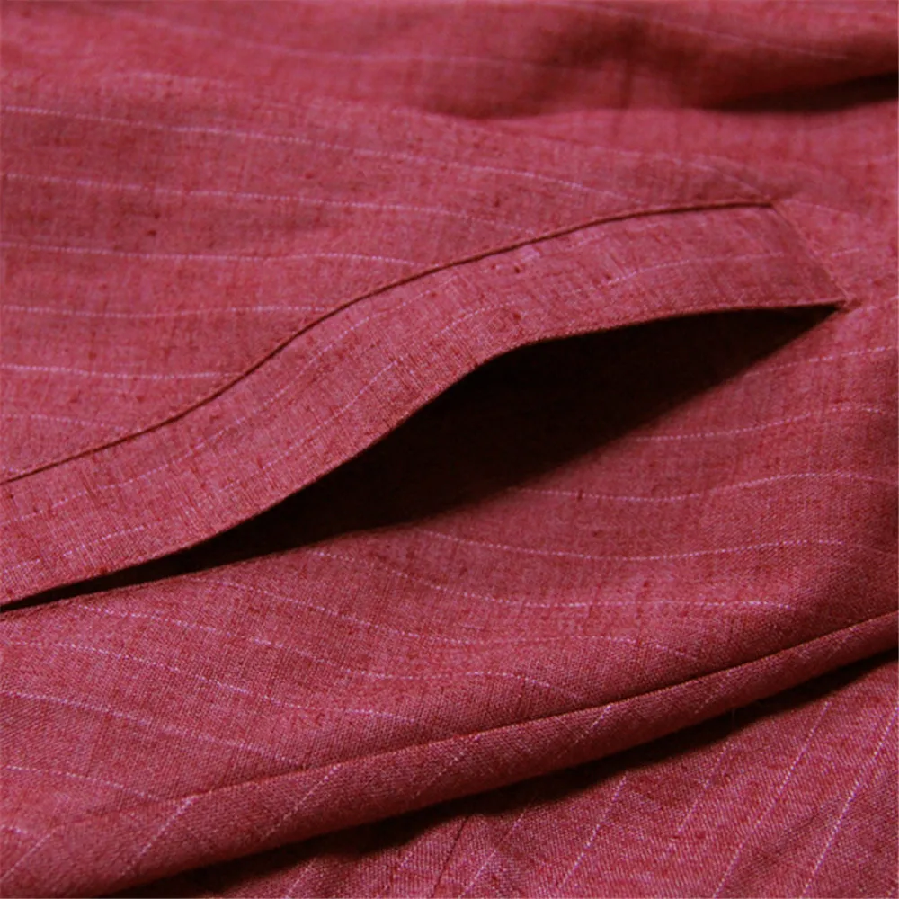 Vintage Spring Women's Dress 2018 New Cotton Linen Vestidos A-line Lantern Sleeve Stand Collar Belted Red Dresses For Women (61)