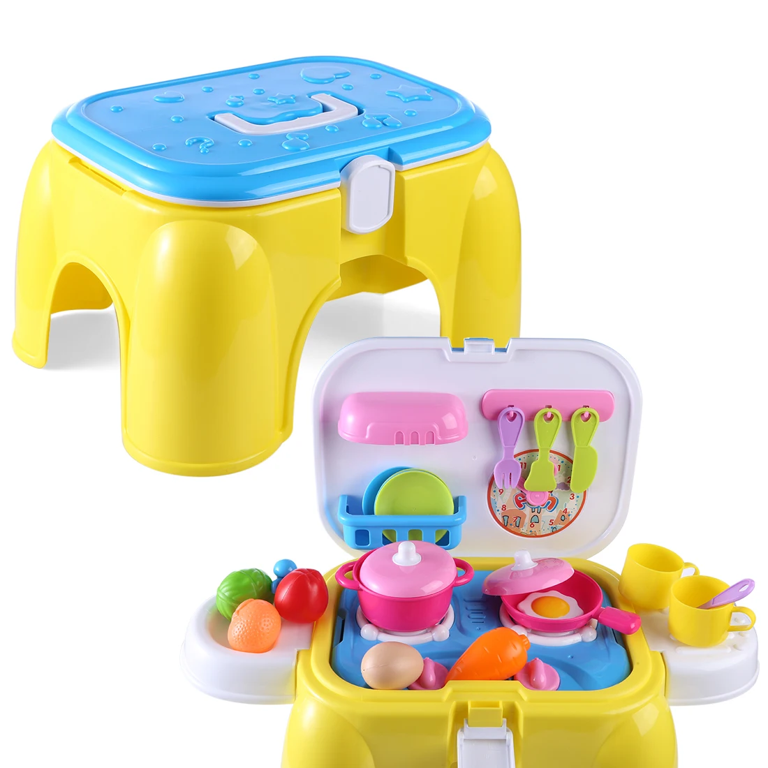 

Surwish Kids Kitchen Wares Kit Pretend Play with Retractable Storage Chair Early Educational Toys For Kid