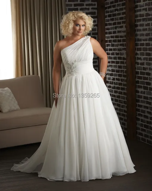 Plus Size Wedding Dresses Women One Shoulder Bride Gowns Lace Up Plus Size Wedding Dresses Women One Shoulder Bride Gowns Lace Up Back A Line White Organza