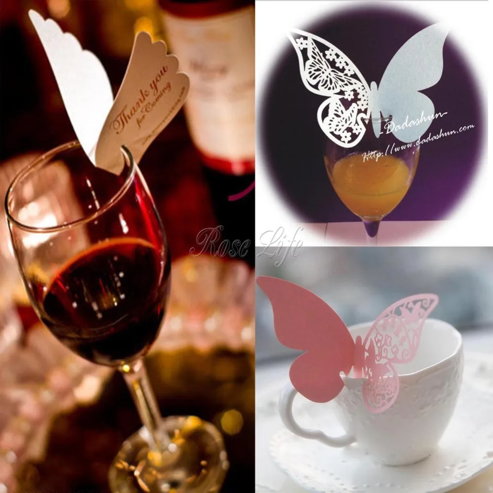 50 Laser Cut Butterfly Table Mark Wine Glass Name Place Card Wedding Party TO 