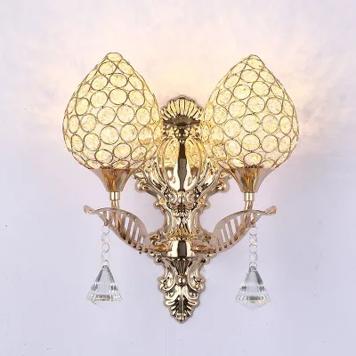 

YOOK 2018 LED Wall Lamp Crystal Wall Lamp Living Room for Bedroom Wrought Iron Double Head Wall Lamp E14 110V 220V