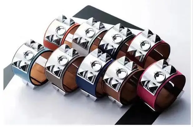 Новая Универсальная кожаная пряжка широкая версия модный Титановый стальной кожаный браслет с заклепками - Окраска металла: Посеребренный
