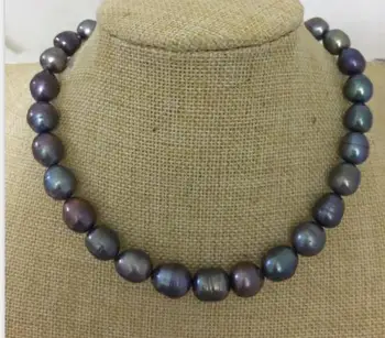 

stunning 12-13mm tahitian black green baroque pearl necklace 18inch 925silver