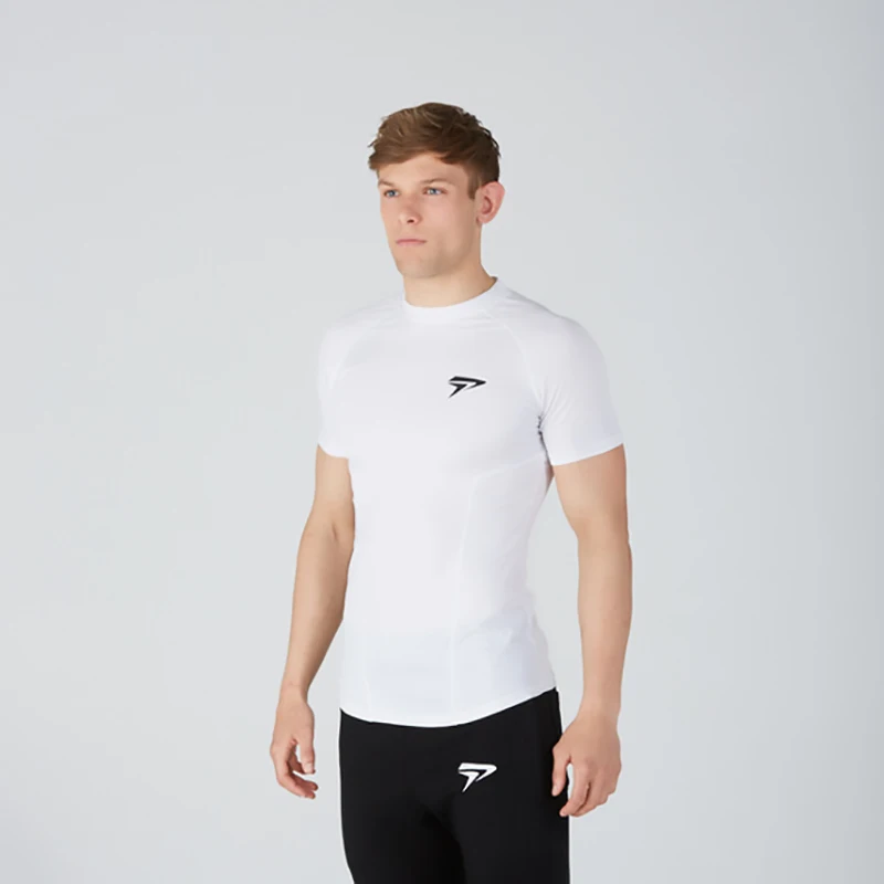 Летние новые мужские тренажерные залы футболка для фитнеса бодибилдинга модная мужская короткая хлопковая одежда брендовые футболки топы - Цвет: White