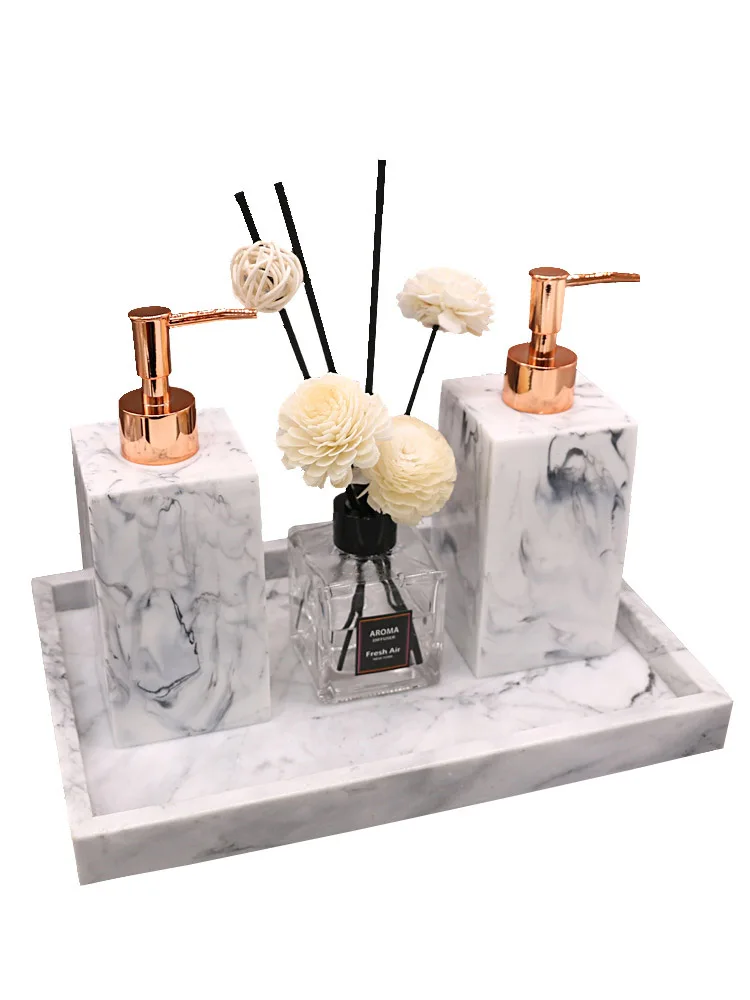 

Marble Texture Resin Dispenser Luxury Tissue Box Bathroom Set Storage Tray Dish Nordic Home Mouth Cup Hotel Custom