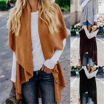 

Women Winter irregular casual Knitted cardigan long coat jacket top Loose Outwear Knitwear