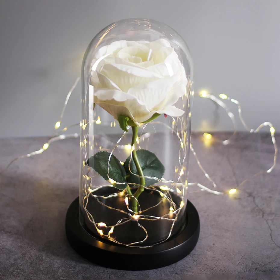 LED Eternal Flower Immortal Flora Light Up Dome Beauty and The Beast Rose In A Flask Valentine's Day Birthday Christmas Day Gift