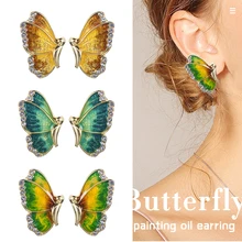 Новинка, модные Очаровательные золотые, зеленые кристаллы, стразы, Бабочка, серьги-гвоздики, ювелирное изделие, подарок для женщин, девушек, Pendientes Mujer