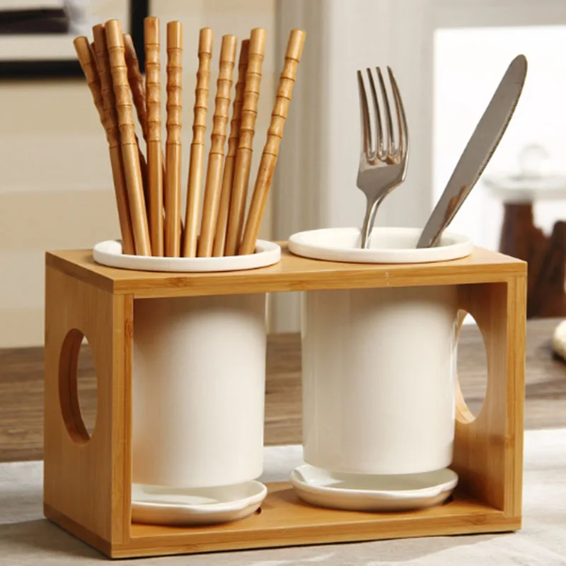

Chopsticks Storage Rack Ceramic Bamboo Dish Drainer Cutlery Holder for Fork Spoon 1Pcs Kitchen Organizer Japanese Style