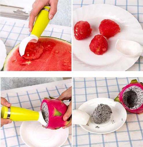 1PC Plastic Ice Cream Scoop Spoon Melon Baller New Kitchen Dig Sphere Ball Fruit Ice Cream Jelly Spoon Scoop Tools OK 0431