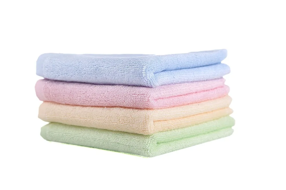 Antibacterial 100% Bamboo Fiber Mini Hand Towel Set Washcloths Suitable for Kids of 4 (pink blue green yellow) | Дом и сад
