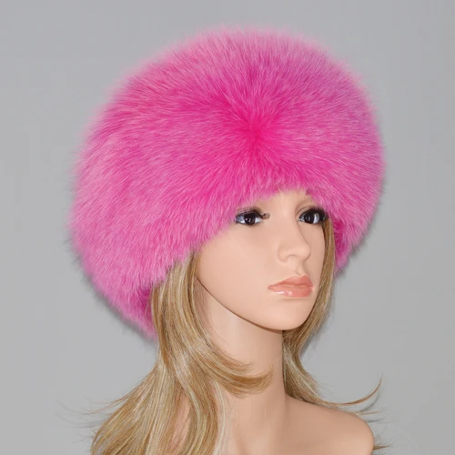 pink Стиль, зимняя Русская Шапка из натурального Лисьего меха, женские качественные шапки-бомберы из натурального Лисьего меха, горячая Распродажа, настоящая шапка из меха лисы - Цвет: pink