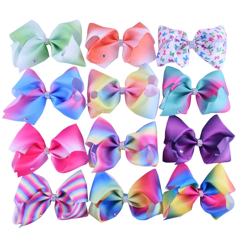 12pcs Lot 8 Big Ribbon Rainbow Hair Bows Hairclips Hairgrips