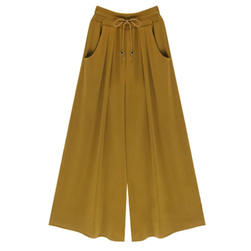 

2019 Autumn European Style Plus Size M- 6XL Women Trousers Loose Female Wide Leg Pants Pockets Elastic Drawstring Capris
