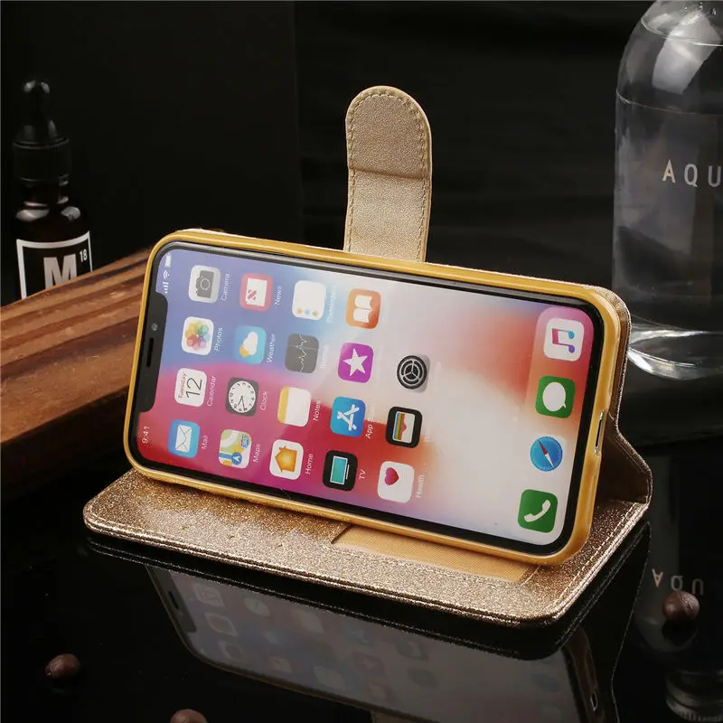 Откидная крышка для iPhone 11 Pro XS Max XR X 6 6s 7 8 Plus 5 кожаный блестящий алмаз кошелек samsung S9