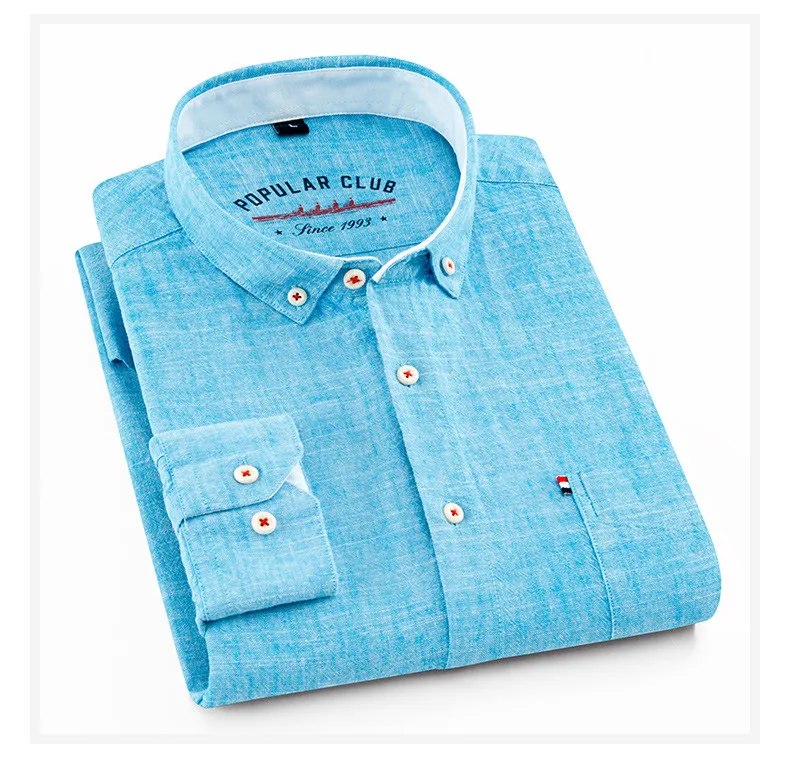 Мужская рубашка классического кроя, хлопковая, с длинным рукавом, свободная, деловая, однотонная, на пуговицах, рубашка, мужская, синяя, белая, топы, Camisa Hombre L