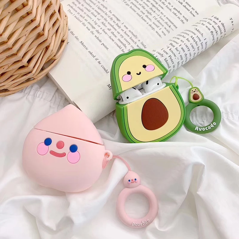 

Japan 3D Kobito Cute Peach Strawberry Avocado Earphone Headset Accessories silicone case For Airpods 1 2 Wireless Bluetooth