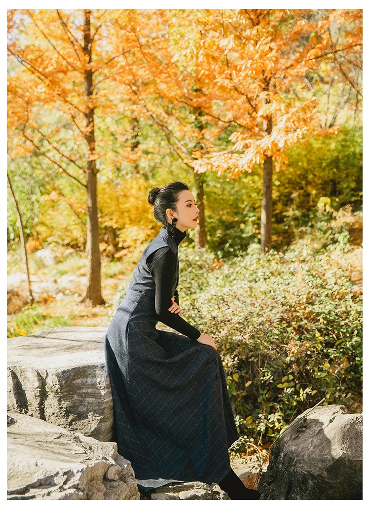 TANG Spring Autumn Velvet Dress Women's Black Vintage Wool Elegant Bodycon Party Dresses Plaid Long Maxi Dress vestidos (1)