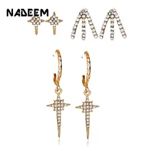New Gold Color 3Pairs/Sets Crystal Claw Star Stud Earrings Set For Women Punk Circle Drop Rhinestone Stud Earring Bijoux Jewelry rhinestone star rabbit stud earring set