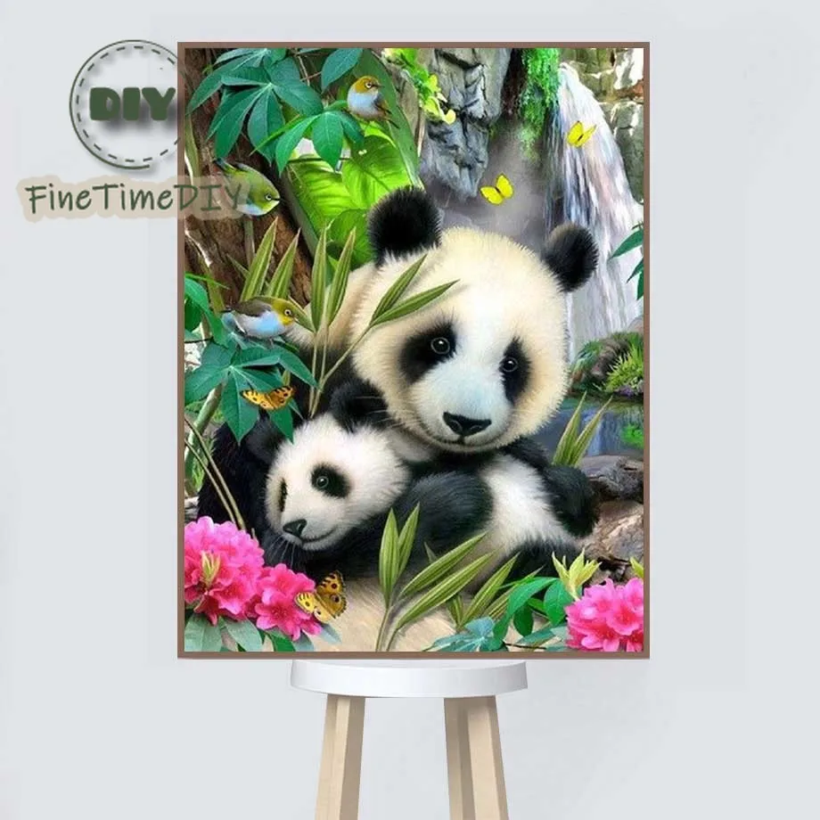 

FineTime 5D Diamond Embroidery Panda Animal Scenery Diamond Painting Landscape Cross Stitch Full Crystal Painting Christmas Gift