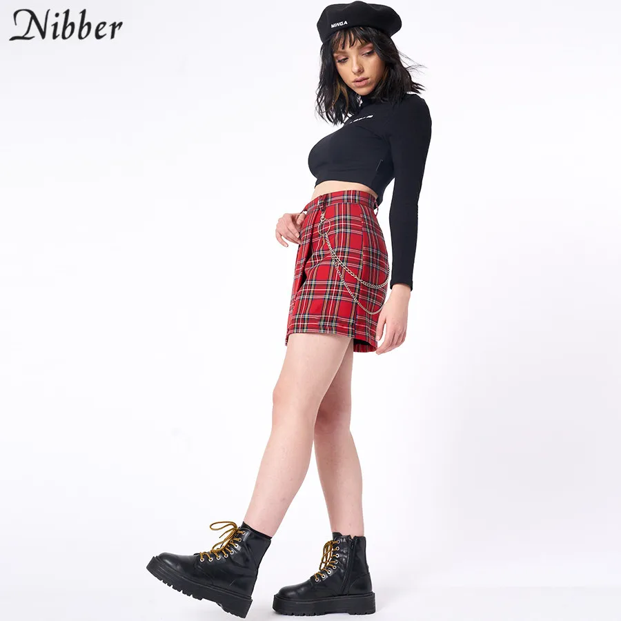Nibber spring Vintage red Plaid mini skirts Women 2019 summer fashion office lady club party casual short pleated skirts mujer Nibber spring Vintage red Plaid mini skirts Women 2019 summer fashion office lady club party casual short pleated skirts mujer