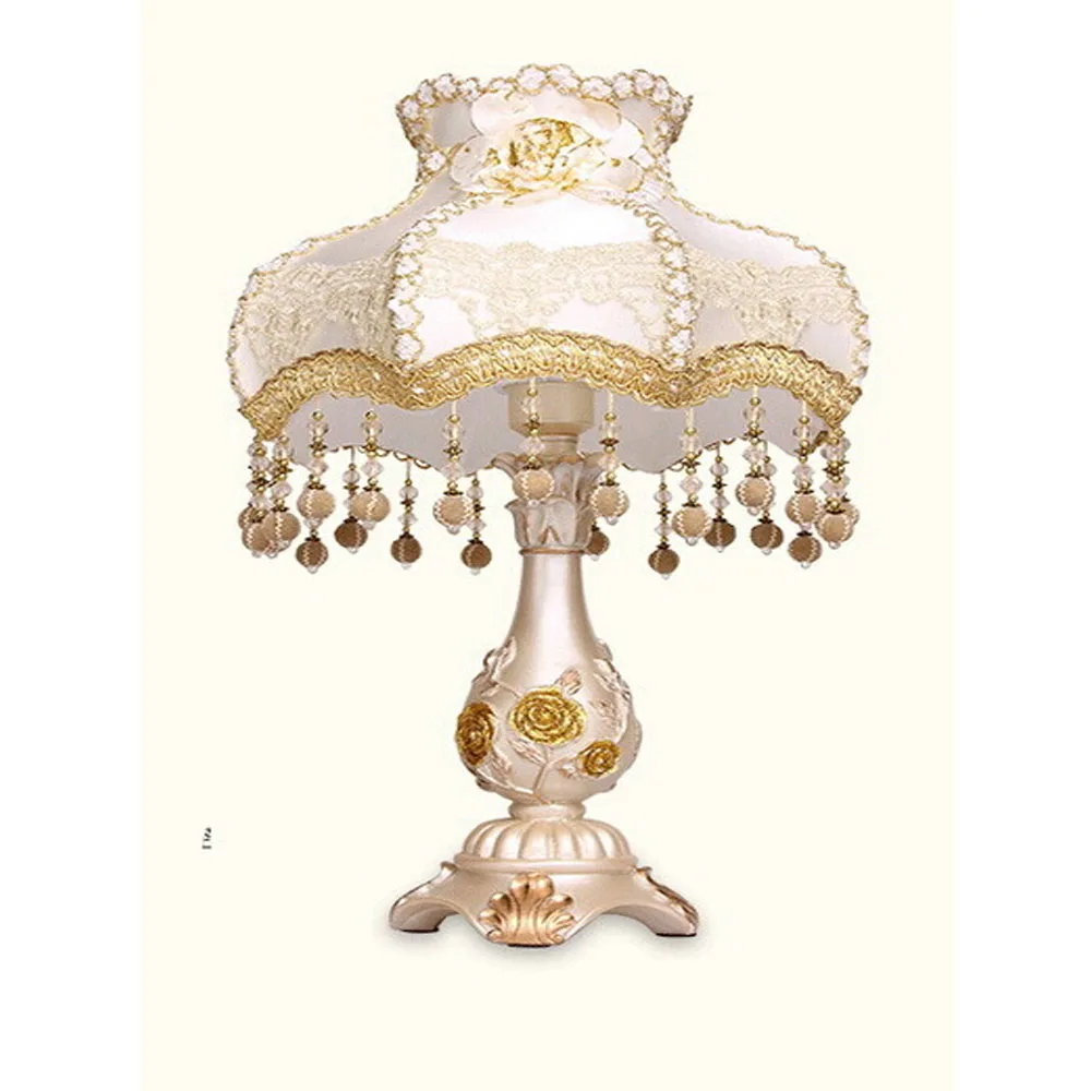 

European Living Room Study Bedroom Led Table Lamp 220v Switch Button E27 40W Resin Cloth Bedside Lamp Home Wedding Led Desk Lamp