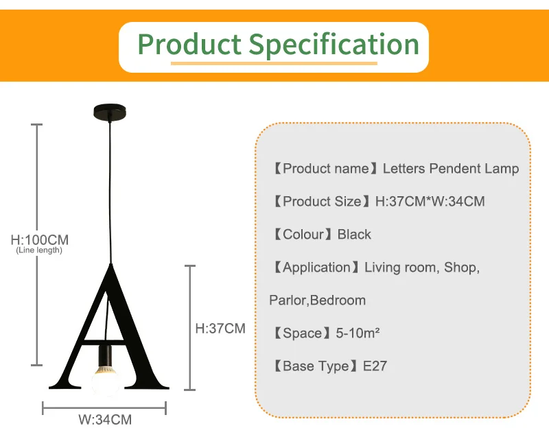 Kaguyahime современные подвесные светильники самодельная буква E27 креативный A до Z свет алфавита форма люстра лампа железная Подвесная лампа