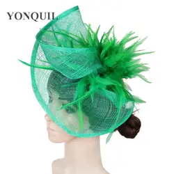 Для женщин несколько цветов Высокое качество fascinators шапки с перо аксессуары для волос sinamay чародей hat выходные головные уборы MYQ032