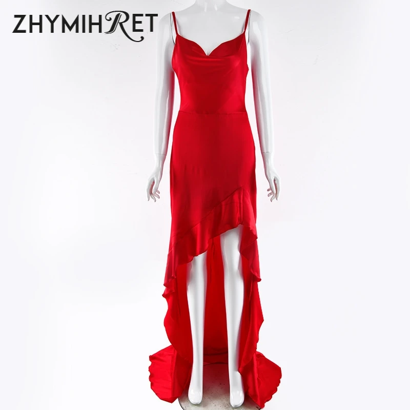 Женское атласное платье комбинация zhymifret длинное с оборками и разрезом