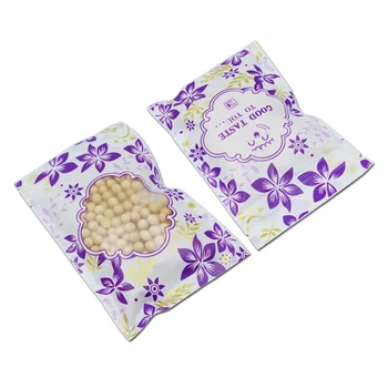 

Retail 100Pcs/Lot Zipper Plastic Zip Lock Self Seal Packing Bag Purple Flower Printed Ziplock Poly Packaging Bags With Window