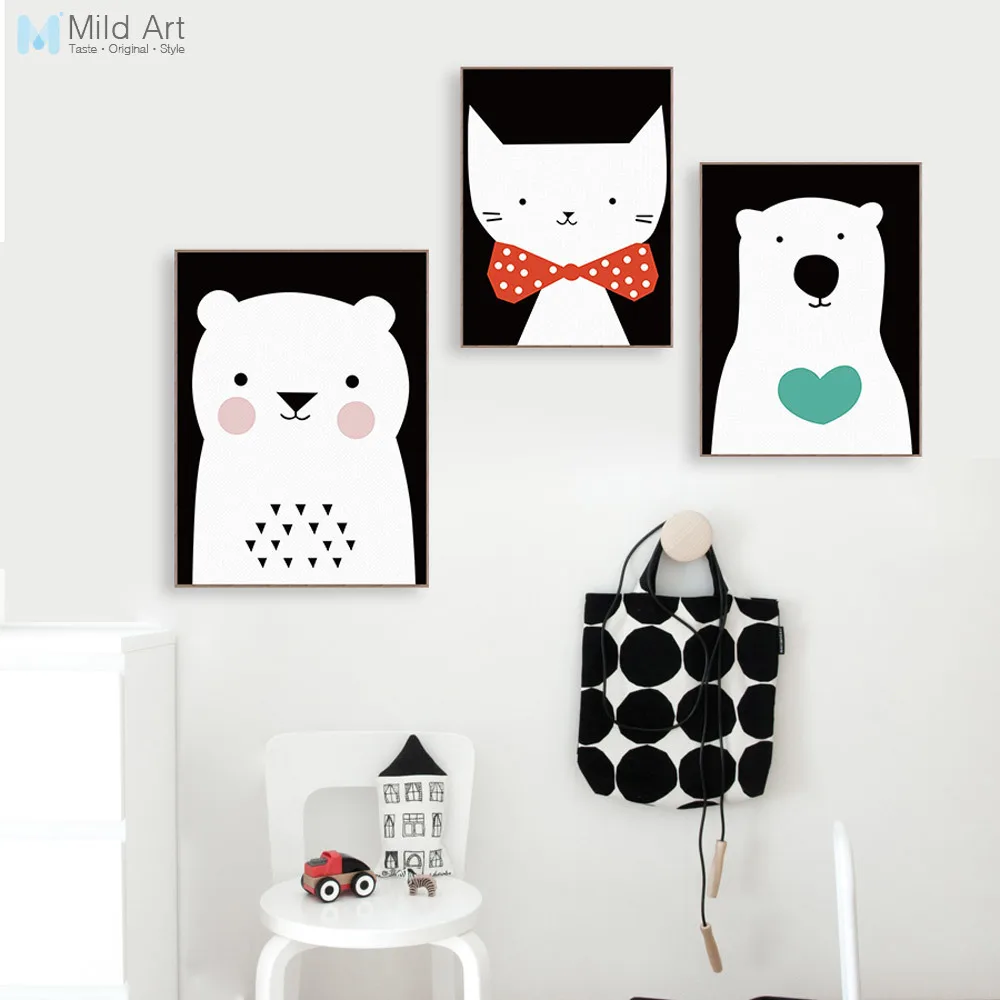 

Modern Kawaii Animals Cat Bear Posters Nordic Nursery Kids Baby Room Wall Art Print Pictures Home Decor Canvas Painting Custom