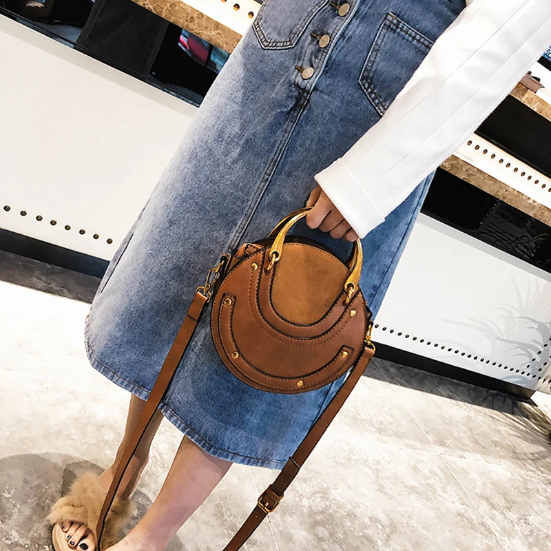 Fashion Women Metal Ring Handbag INS Popular Circular Leather Female Shoulder Bag Rivet Holiday Lady Luxury PU Crossbody SS3502 (8)