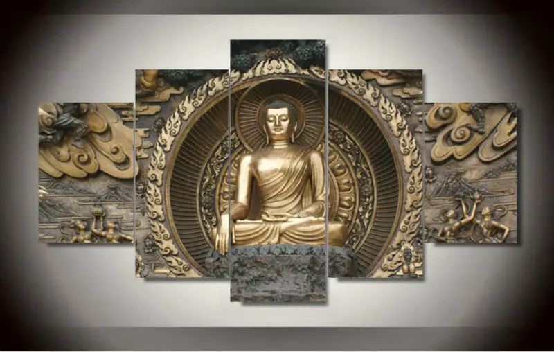 5 Piece Art Printed Painting Buddha Statue Painting Wall Art Room Decor