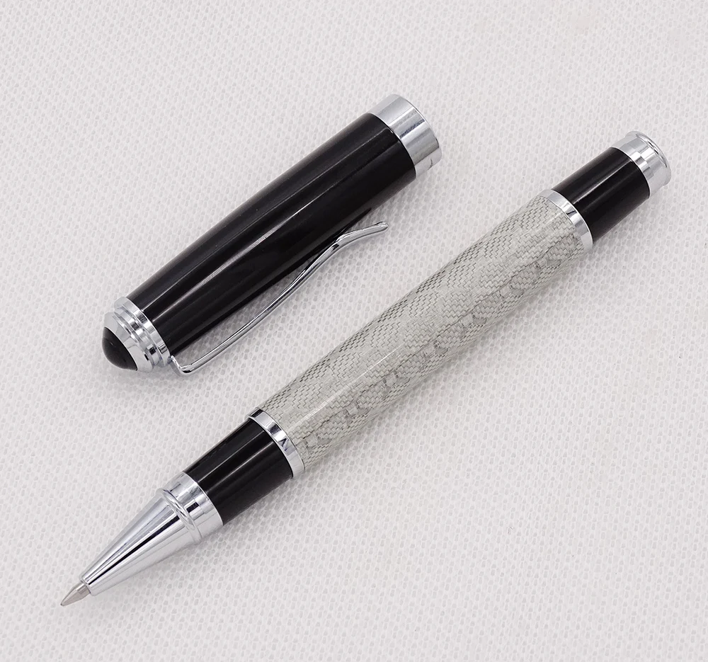 Fuliwen углеродного волокна Мода РОЛИК ручка с гладкой Refill, расширенный конических серебряное сетки и черный Кепки Advanced перо