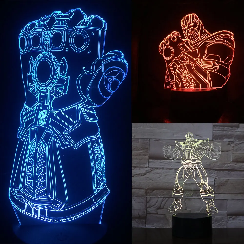 Marvel Avengers 4 EndgameThanos Infinity Gauntlet Avengers Infinity War Gloves 3D LED Night lights Color Changing Novelty Light