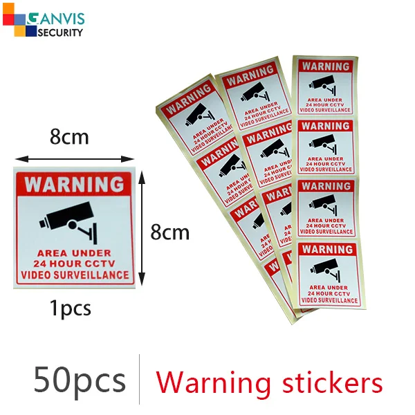

#50pcs#(4pcs * 13 piece) Self-stick security warning sticker English language cctv IP camera surveillance project mate. GANVIS