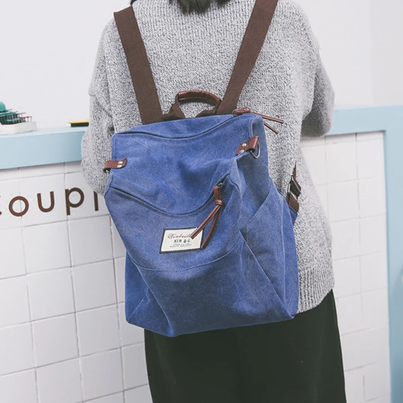 

Retro women backpack female simple multi-purpose shoulder bag washed canvas Schoolbag backpacks solid bagpack student school bag