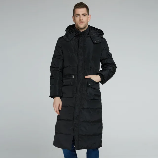 Men Down Jacket Winter Extra Long Coat Down Parkas Hooded Thicken Warm