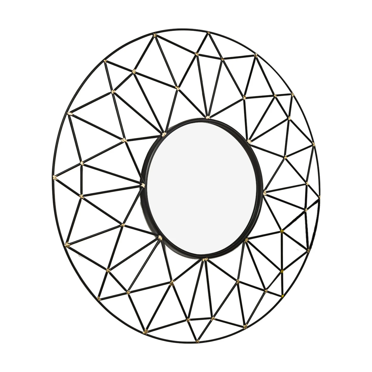 WE Furniture 35 Round Geometric Frame Mirror with Gold Accents