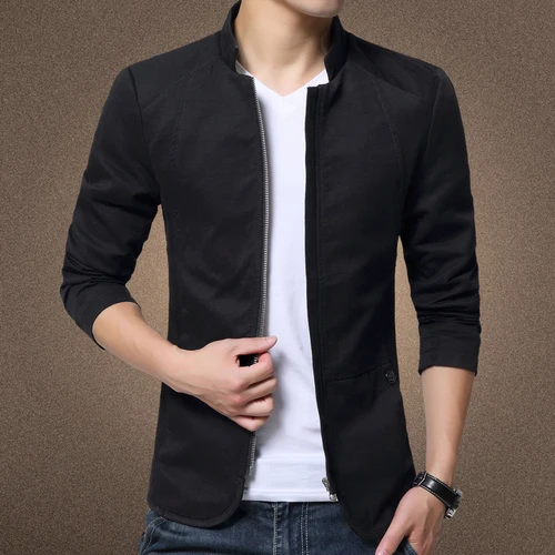 Men's Basic Mandarin Collar Zip Lightweight Fitted Cotton Jacket Washed ...