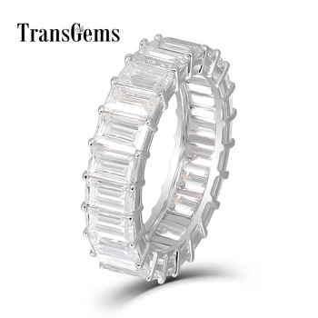 

Transgems Emerald Enternity Wedding Band 18K White Gold 3X5MM FG Color Emerald Cutting Moissanite Diamond Wedding Ring for Women